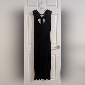 Free People Beach Black Ribbed Maxi Dress 100% Cotton Open Back Side Slit Size L